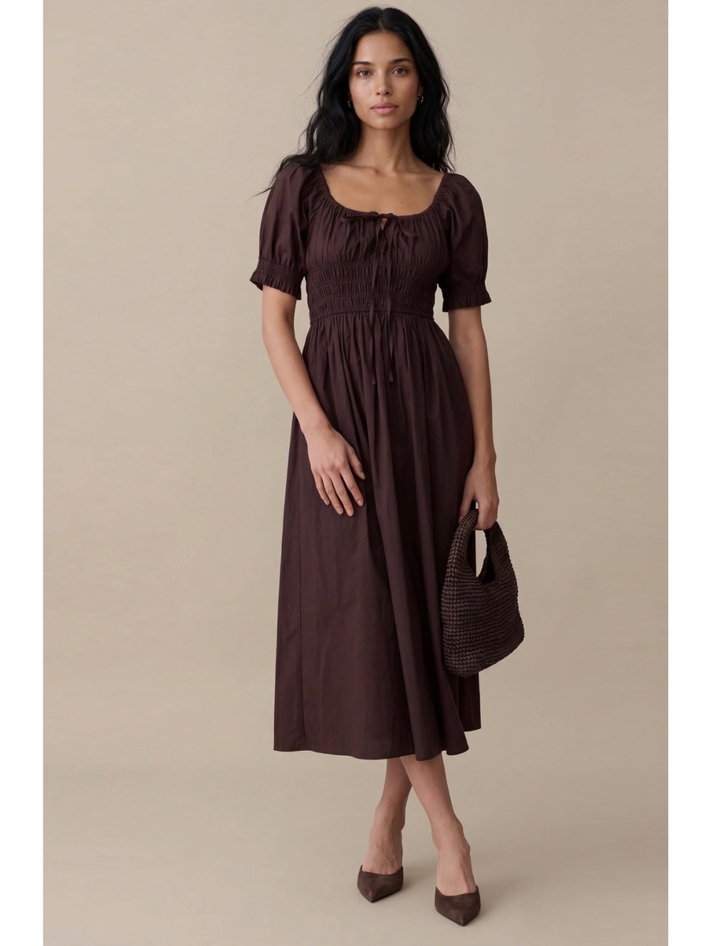 NWT Sorella by Few Moda Fanella Cotton Midi Dress Size XS Dark Coffee